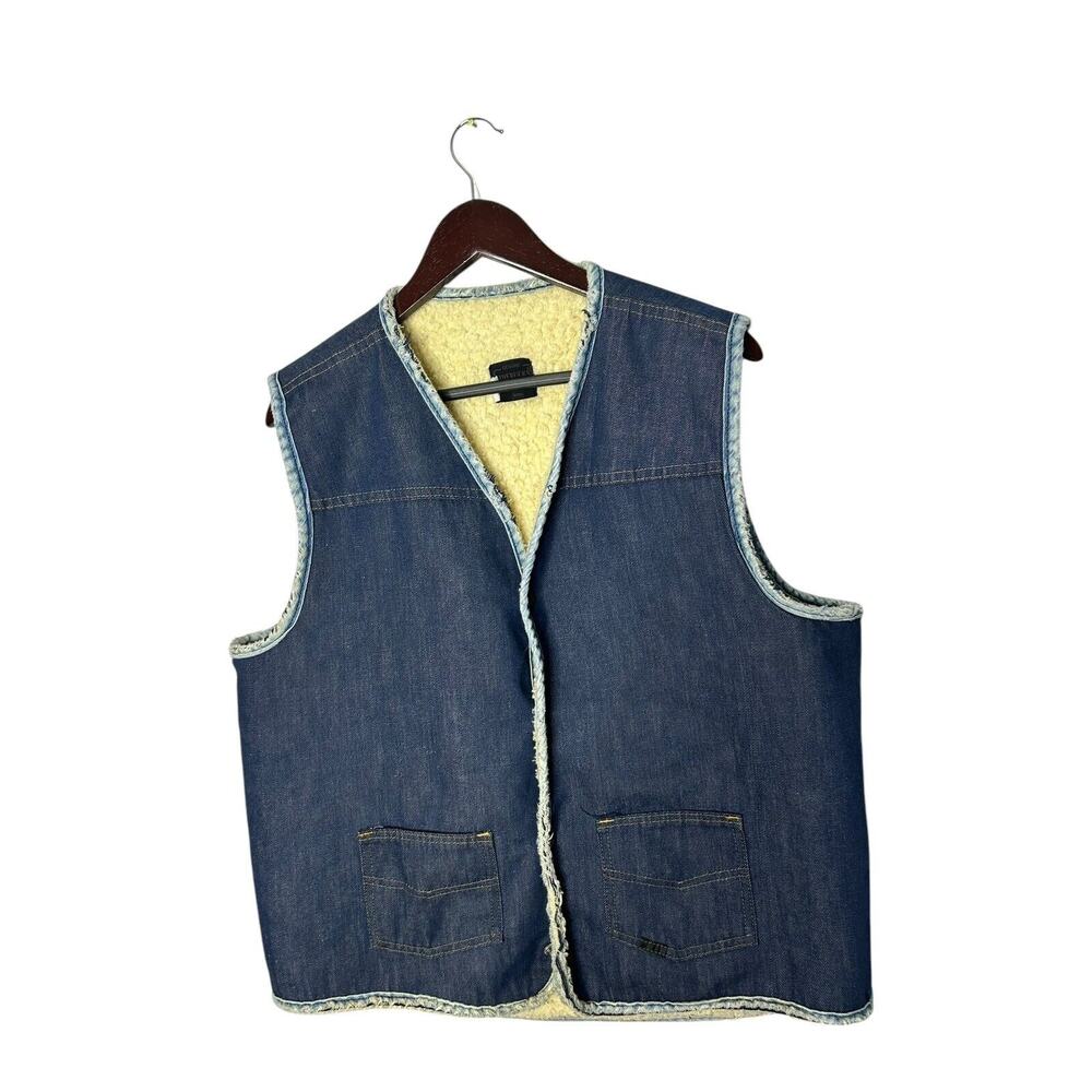 Vtg SEARS ROEBUCKS‎ USA Men’s XL tall Blue Denim Sherpa Lined Western Jeans Vest